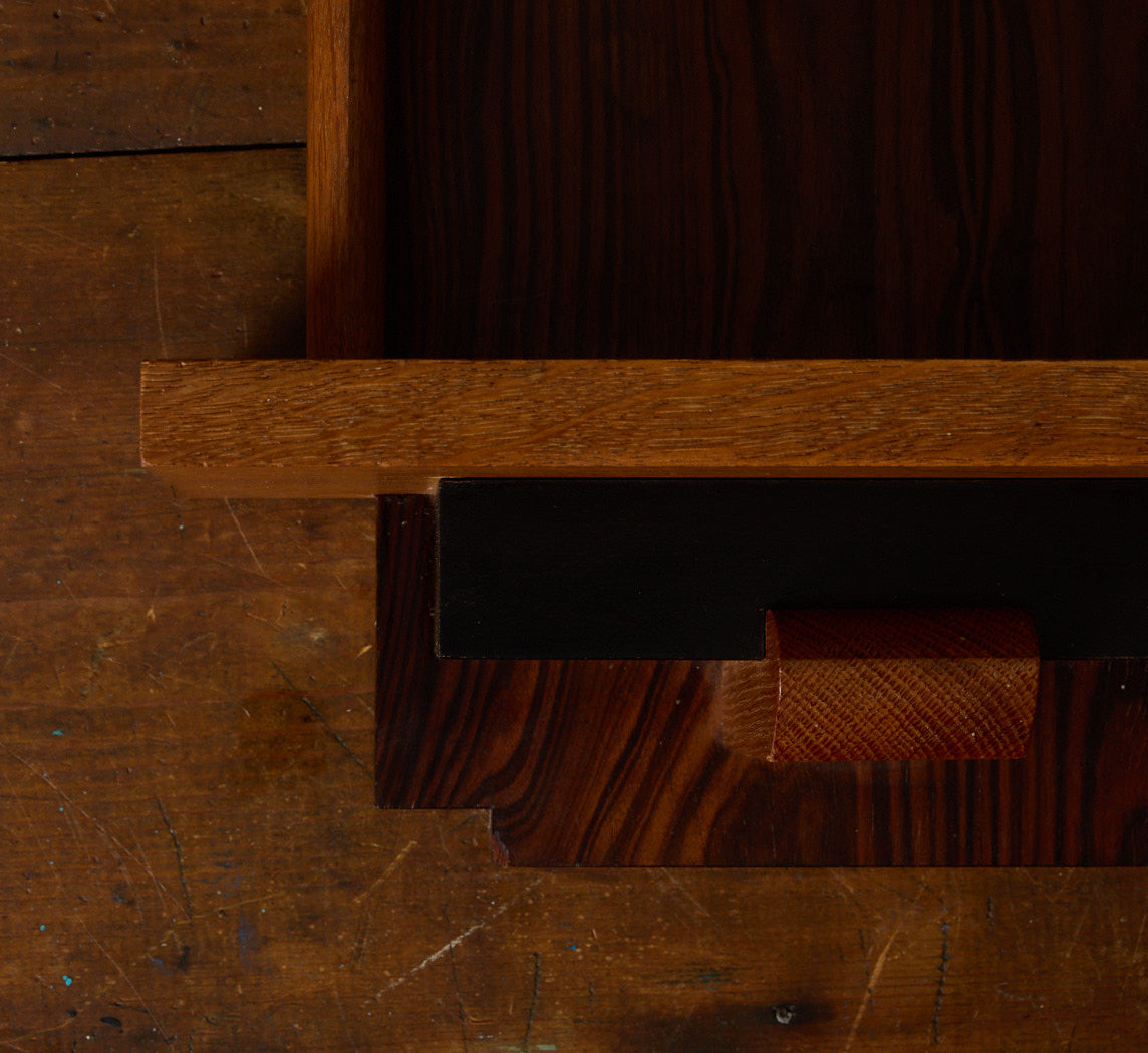 1920S AMSTERDAM SCHOOL OAK & ROSEWOOD WALL SHELF