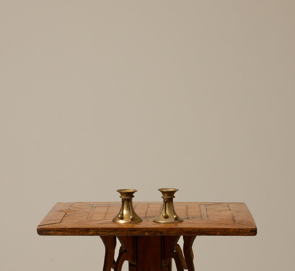 PAIR OF VINTAGE BRASS CANDLESTICKS WITH ROPE TASSELS