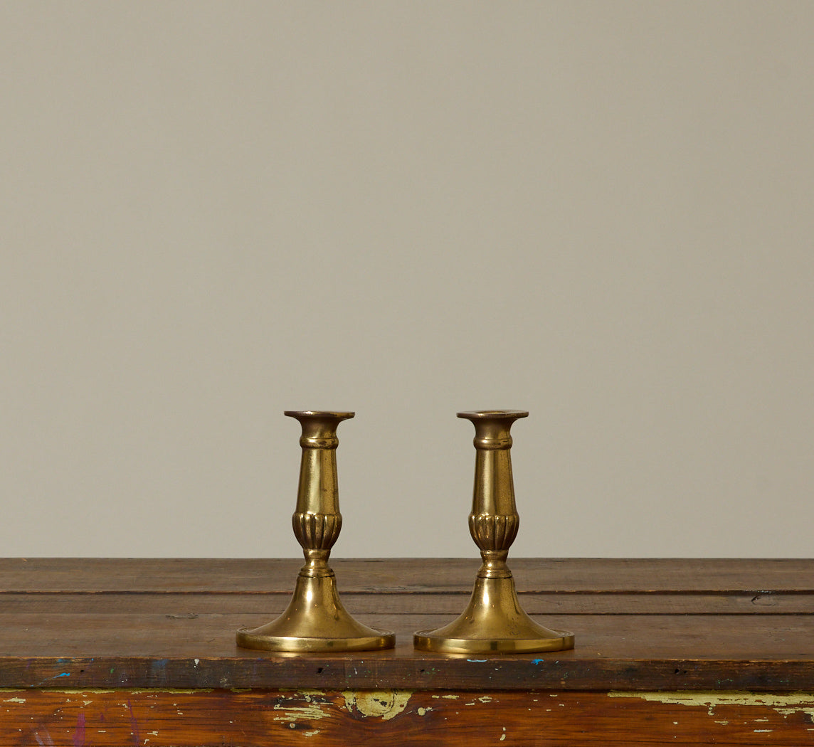 PAIR OF VINTAGE ENGLISH BRASS CANDLESTICK HOLDERS