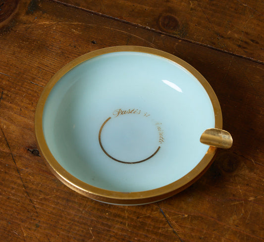 MID-CENTURY ITALIAN BLUE OPALINE & BRASS ASHTRAY