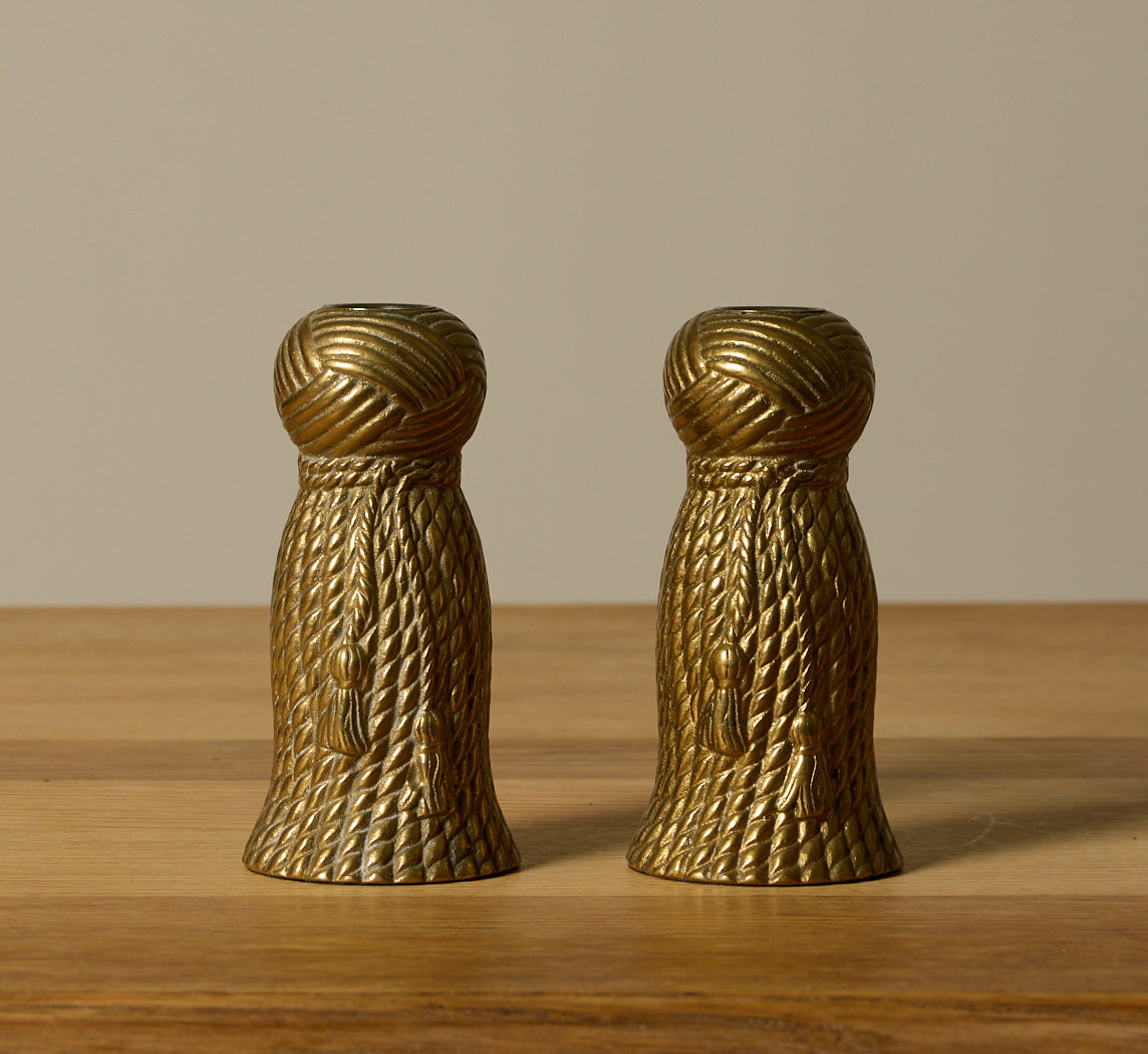 PAIR BRASS TASSEL CANDLESTICK HOLDER