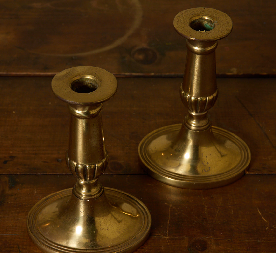 PAIR OF VINTAGE ENGLISH BRASS CANDLESTICK HOLDERS