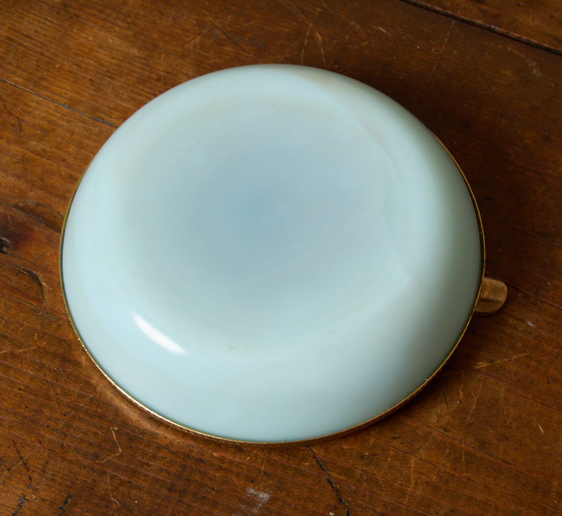 MID-CENTURY ITALIAN BLUE OPALINE & BRASS ASHTRAY