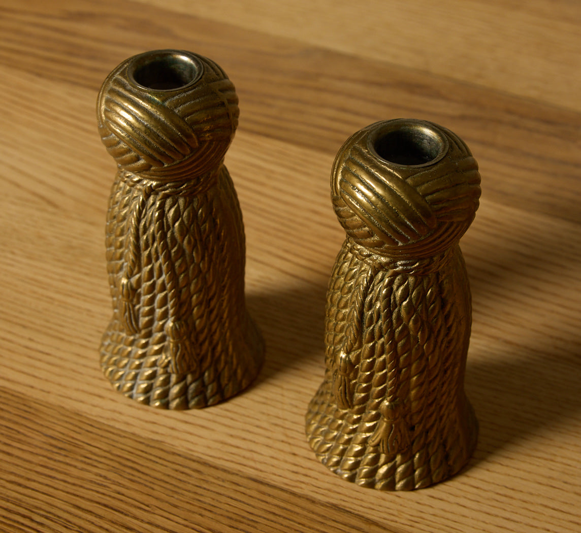 PAIR BRASS TASSEL CANDLESTICK HOLDER