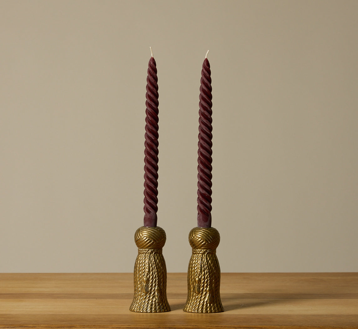 PAIR BRASS TASSEL CANDLESTICK HOLDER