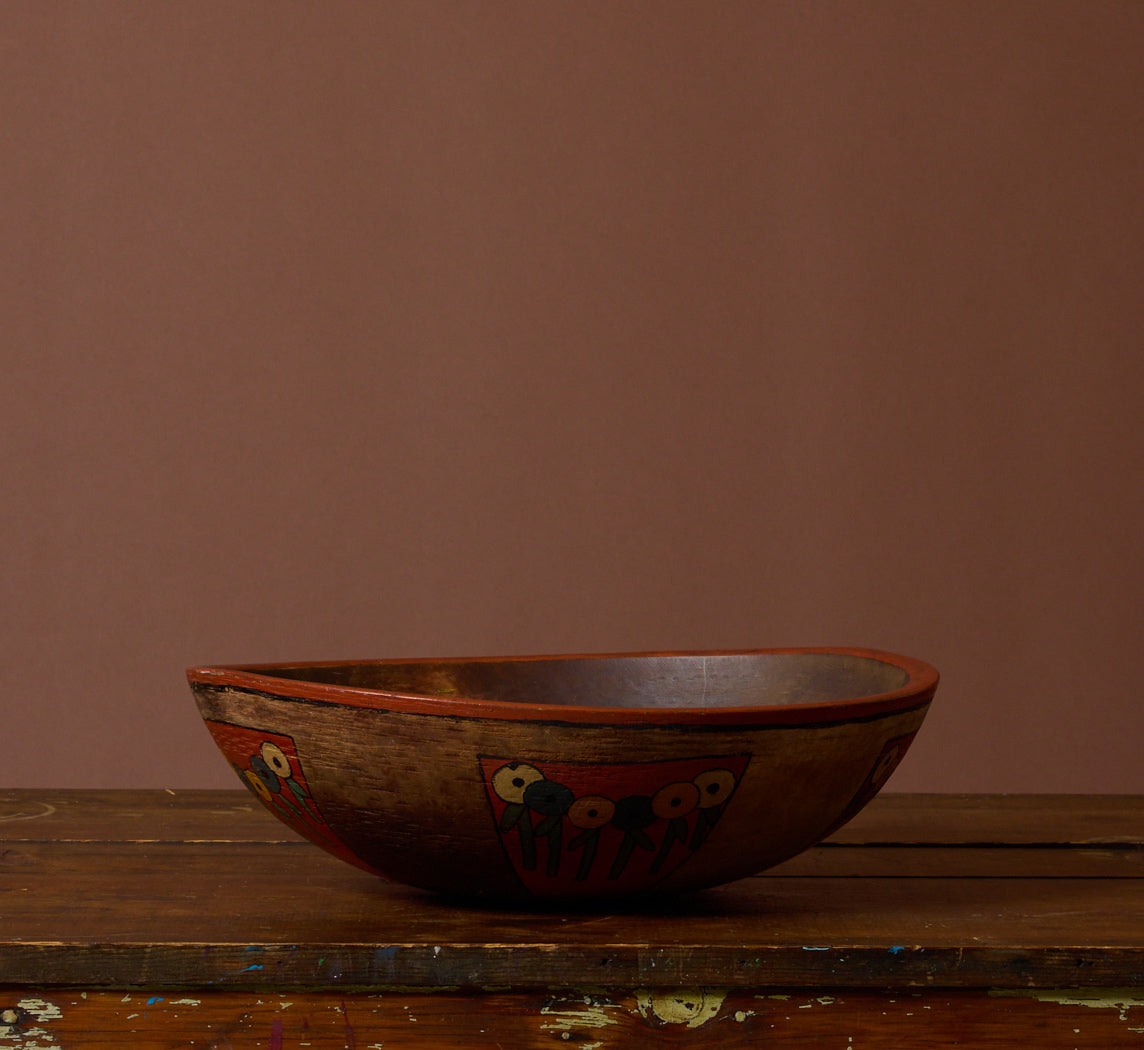 VINTAGE POLYCHROME FLORAL WOODEN BOWL