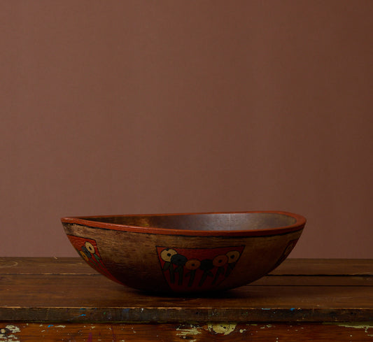 VINTAGE POLYCHROME FLORAL WOODEN BOWL