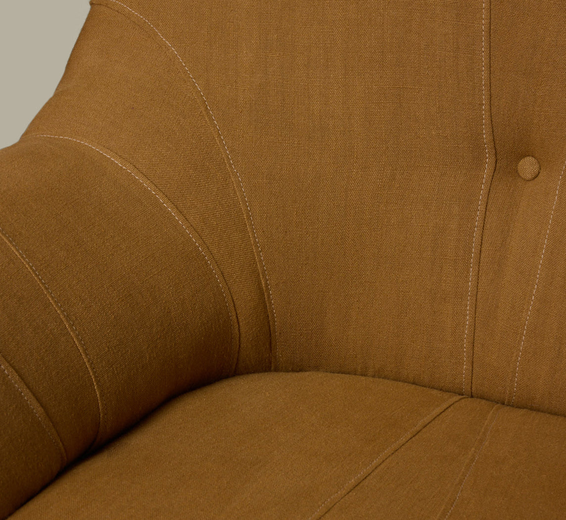 PAIR OF 1970S DUTCH LOUNGE CHAIRS IN TURMERIC LINEN