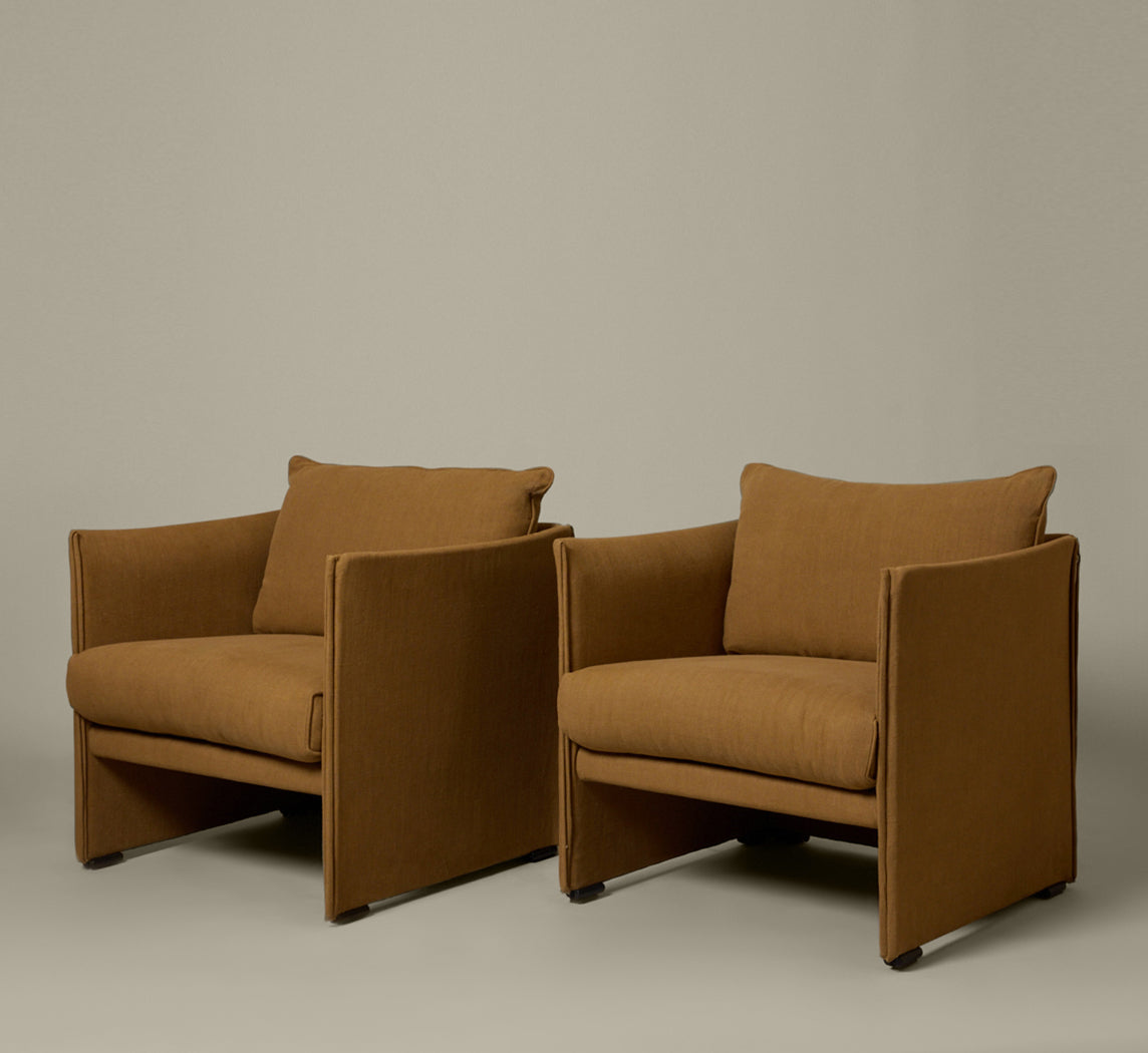MARIO BELLINI FOR CASSINA ARMCHAIR IN TUMERIC LINEN