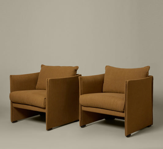 MARIO BELLINI FOR CASSINA ARMCHAIR IN TUMERIC LINEN