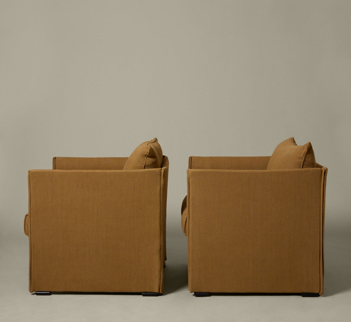 MARIO BELLINI FOR CASSINA ARMCHAIR IN TUMERIC LINEN