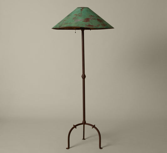 VINTAGE FLOOR LAMP WITH PATINATED COPPER SHADE