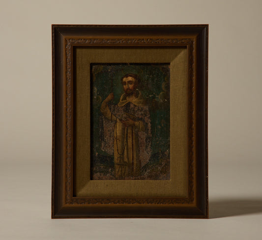 ST. FRANCIS OF ASSISI: SPANISH COLONIAL RETABLO ON TIN