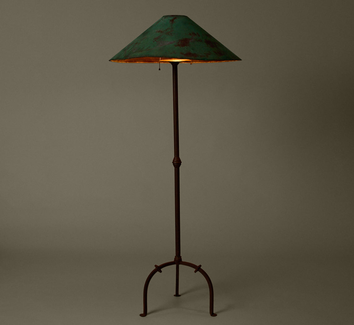 VINTAGE FLOOR LAMP WITH PATINATED COPPER SHADE