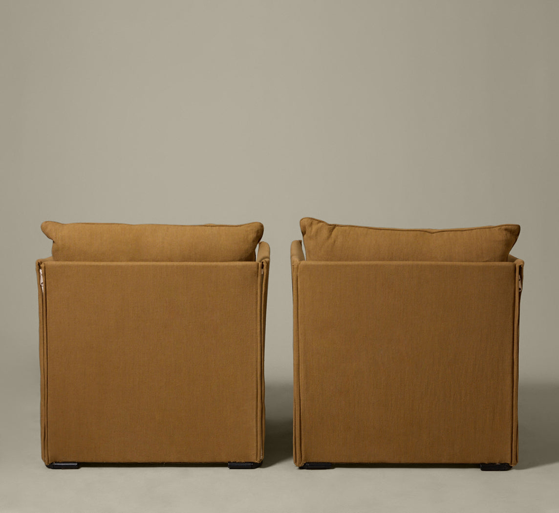 MARIO BELLINI FOR CASSINA ARMCHAIR IN TUMERIC LINEN