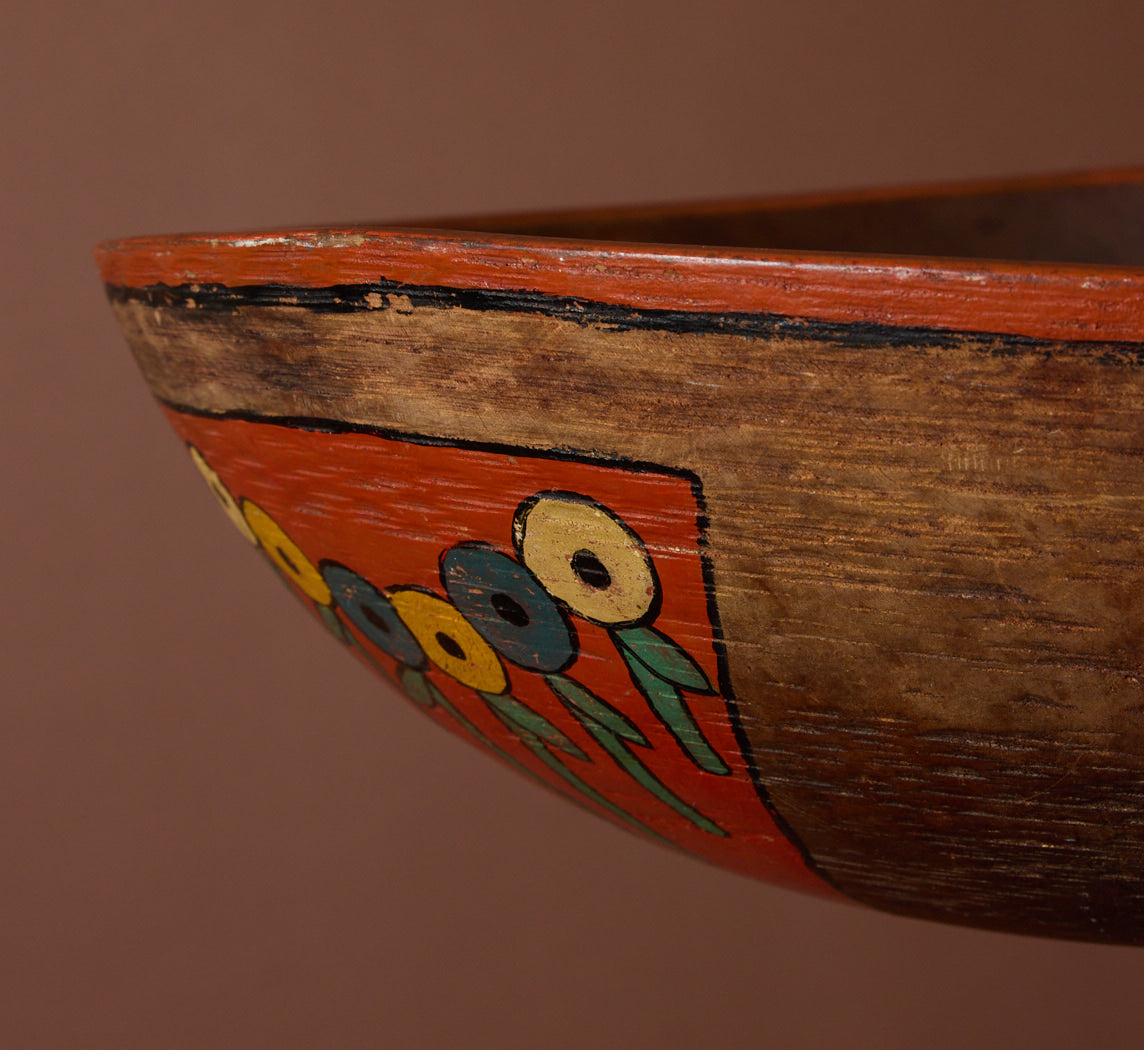 VINTAGE POLYCHROME FLORAL WOODEN BOWL