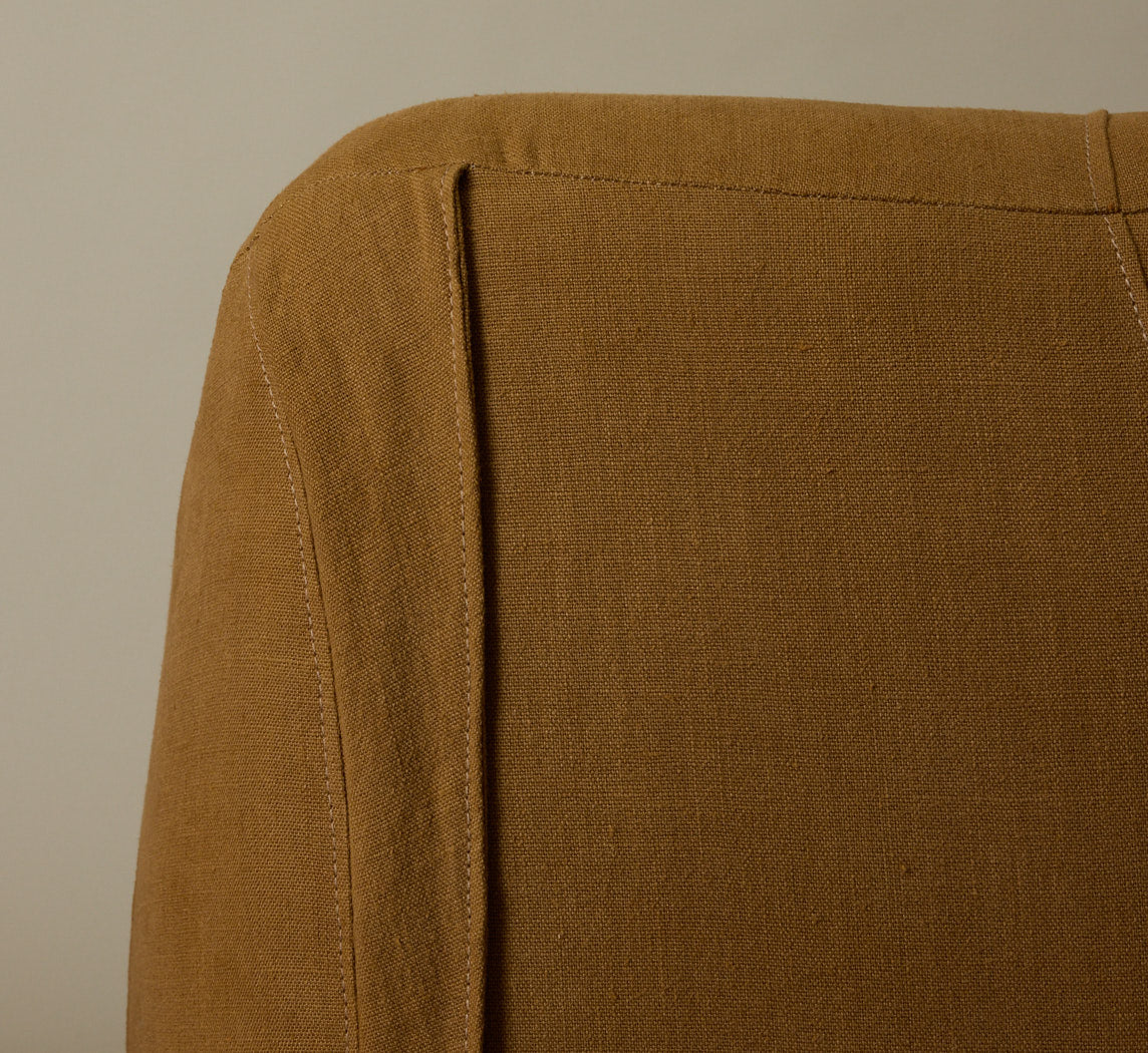 PAIR OF 1970S DUTCH LOUNGE CHAIRS IN TURMERIC LINEN