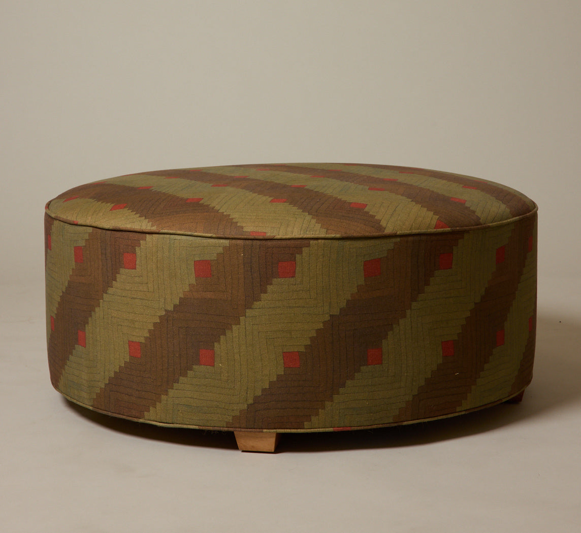 PIERCE & WARD CIRCLE OTTOMAN IN QUILT LINEN