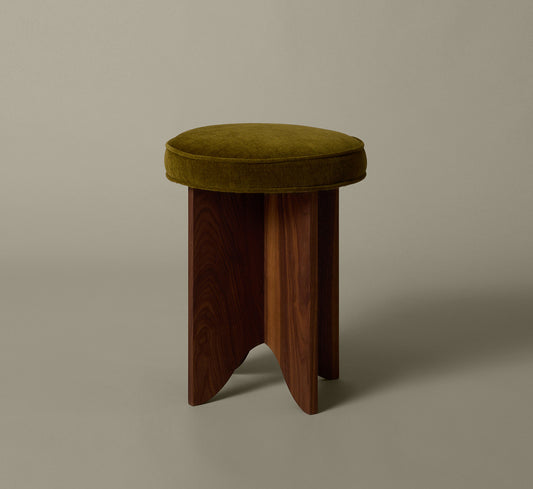 PIERCE & WARD LLOYD SIDE STOOL IN WALNUT AND OLIVE CHENILLE