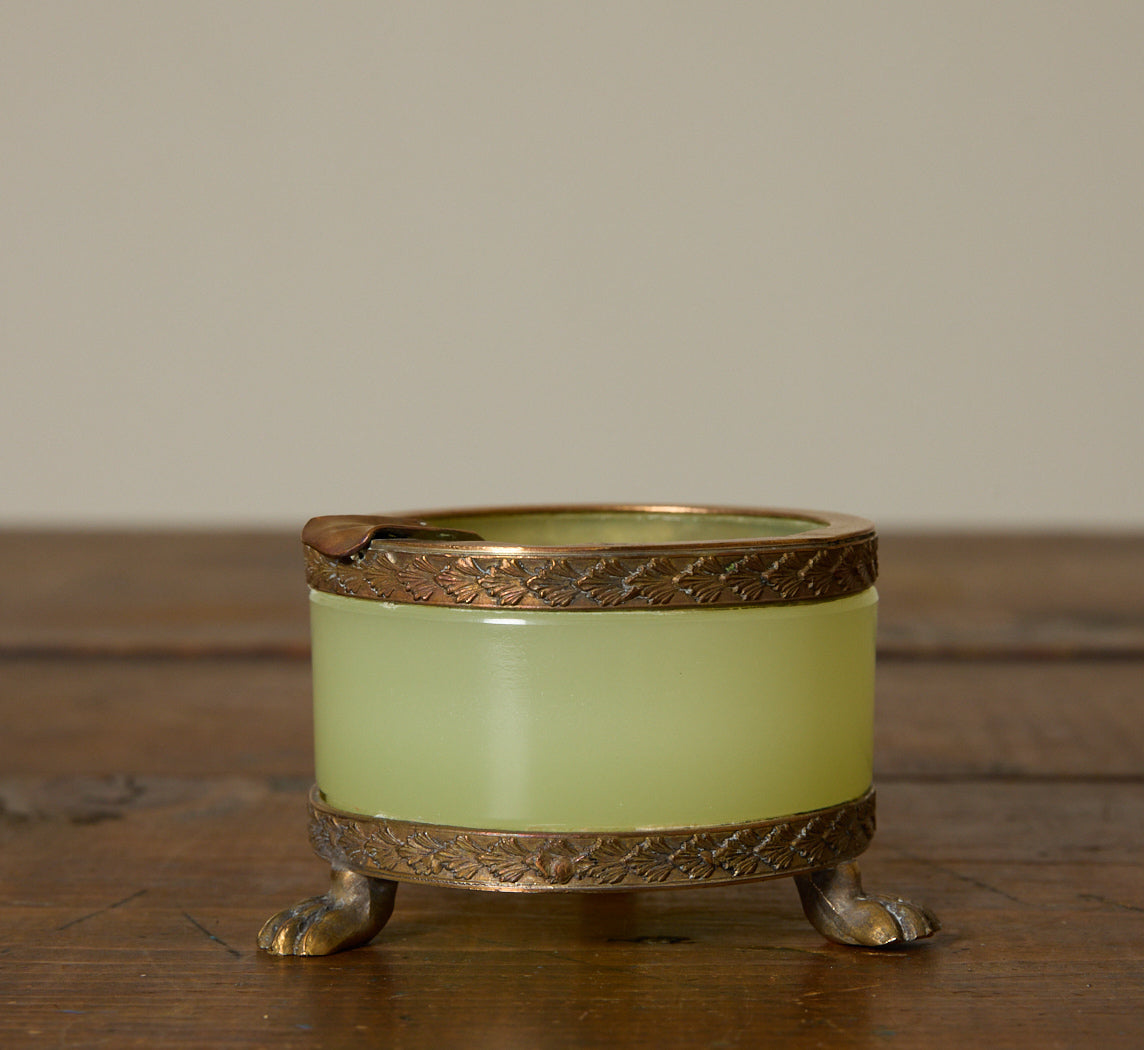 1940S BRASS FOOTED OPALINE ASHTRAY