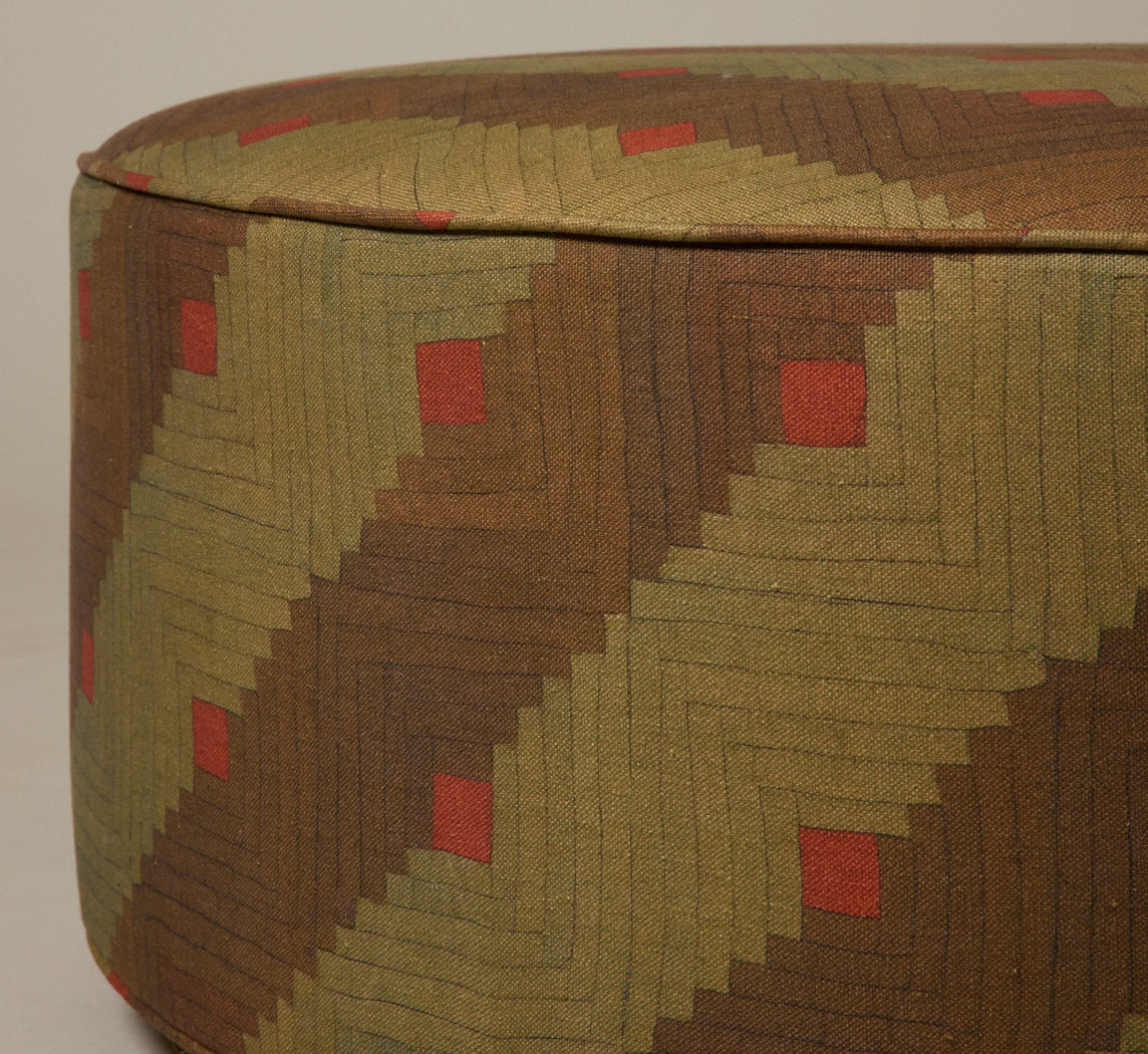 PIERCE & WARD CIRCLE OTTOMAN IN QUILT LINEN