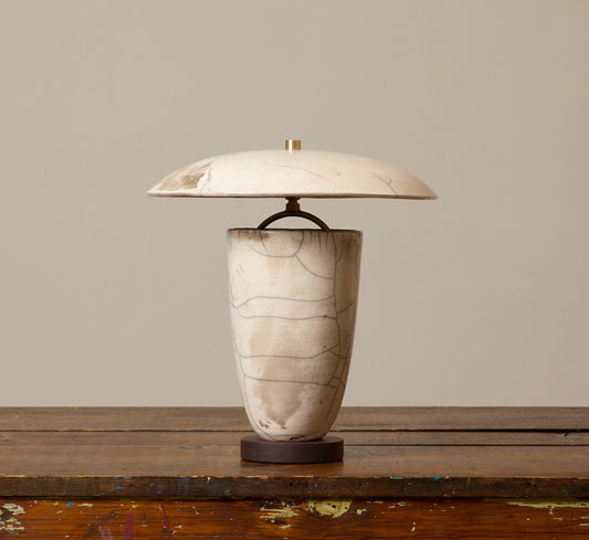 CERAMIC RAKU ATOMIC TABLE LAMP IN CRACKLE