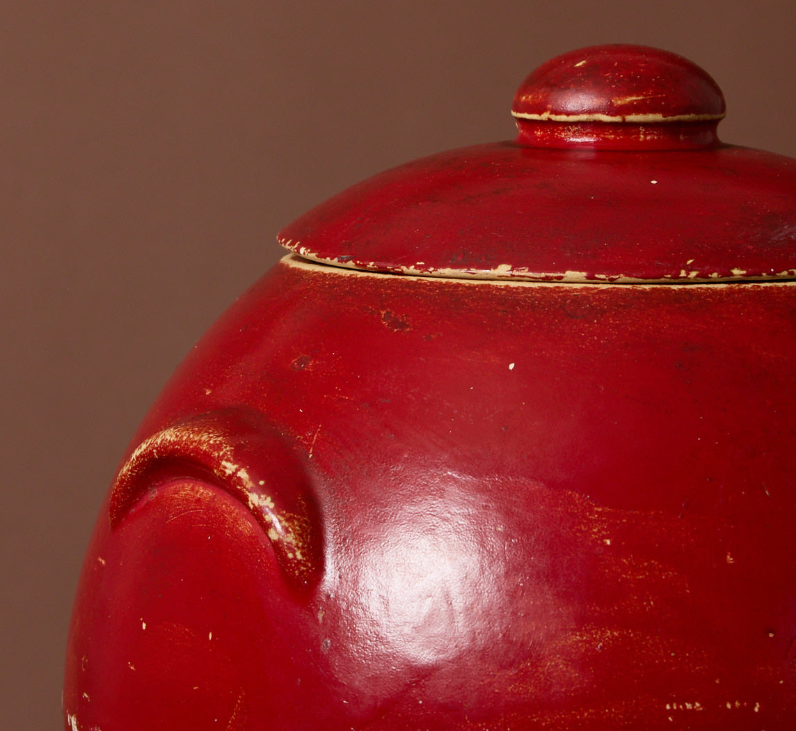 1940S RED STONEWARE ORB JAR