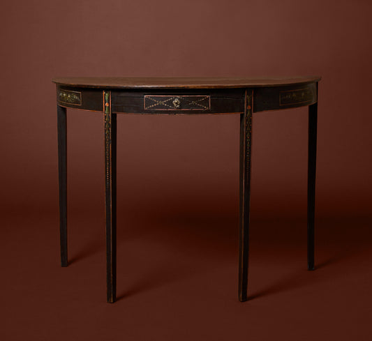 19TH CENTURY PAINT DECORATED DEMILUNE CONSOLE