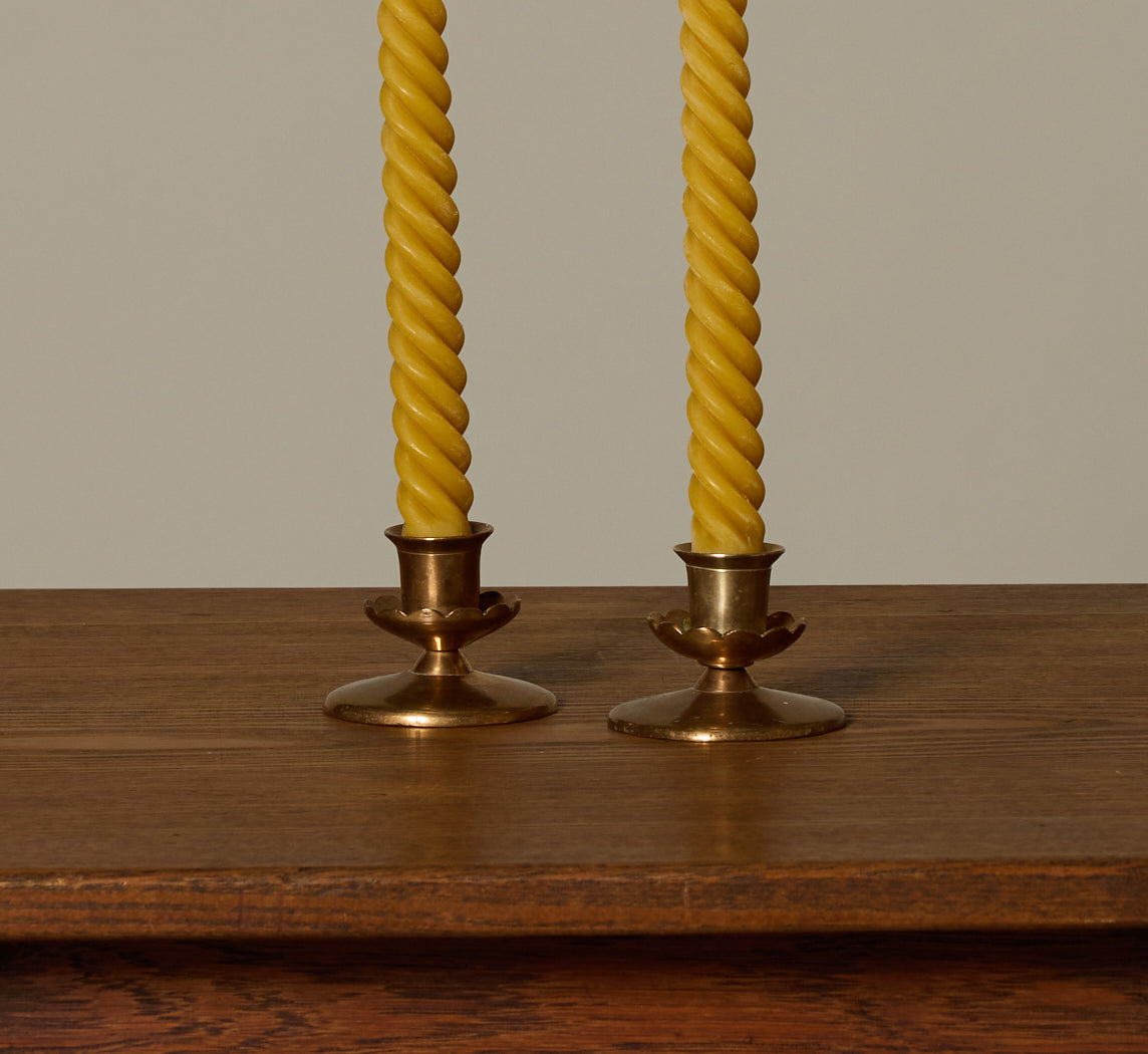 PAIR OF BRASS SCALLOPED CANDLESTICK HOLDERS