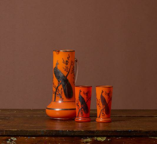 VINTAGE TANGO GLASS PEACOCK DRINKING SET