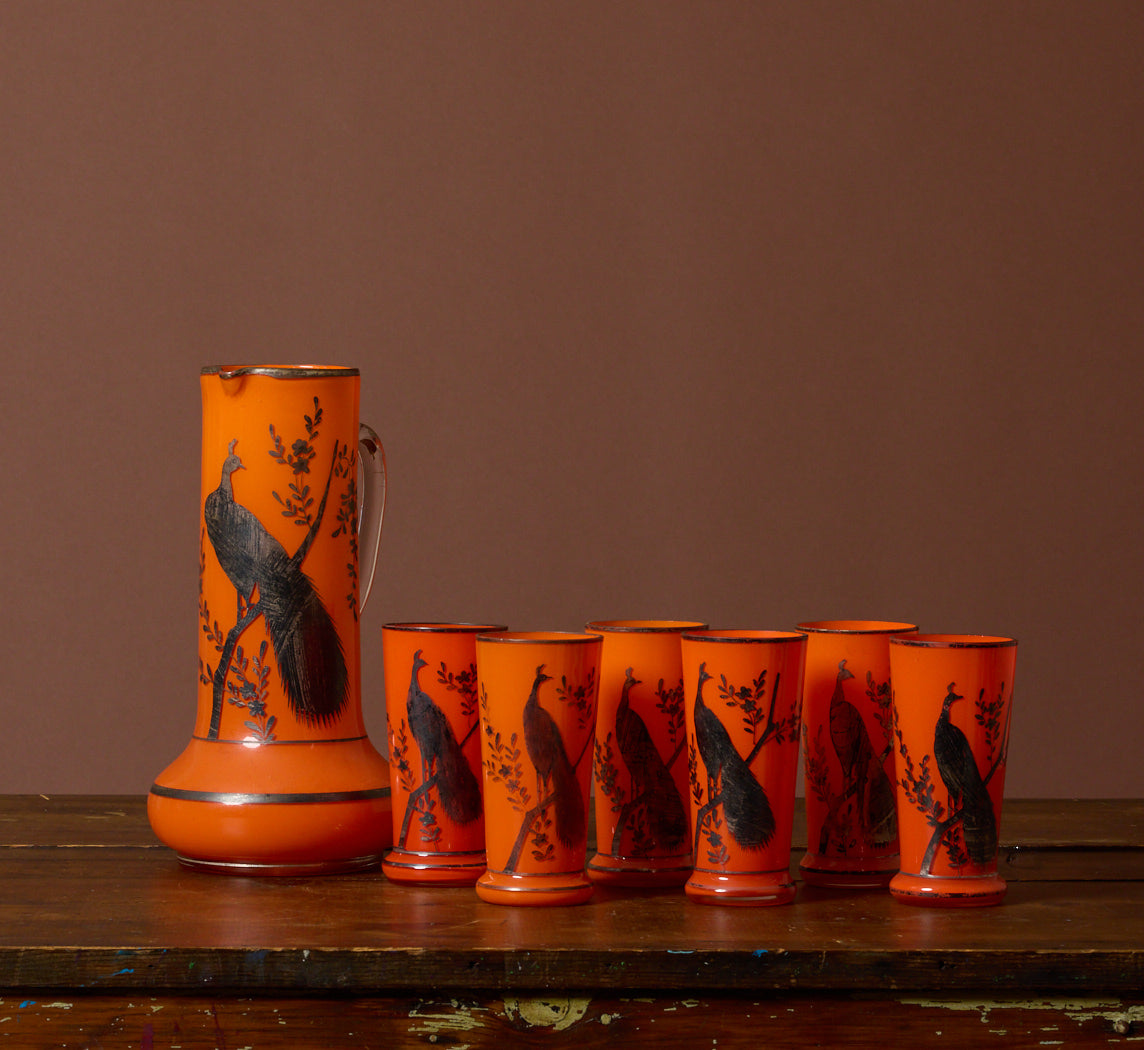 VINTAGE TANGO GLASS PEACOCK DRINKING SET