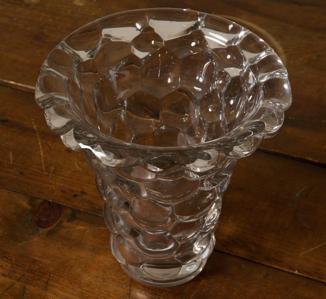 1930S FRENCH CRYSTAL HONEYCOMB VASE