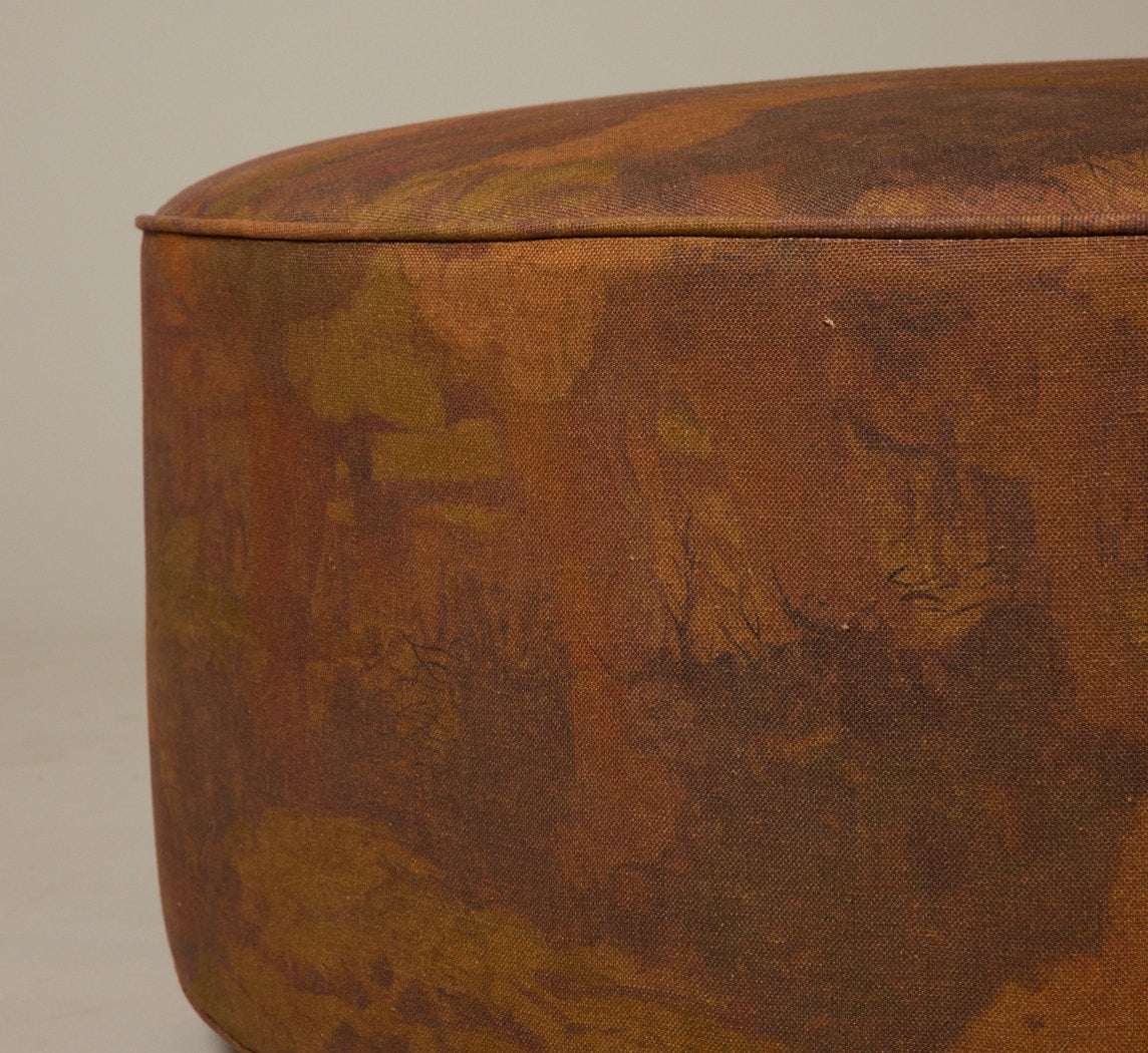 PIERCE & WARD CIRCLE OTTOMAN IN PAINTING LINEN