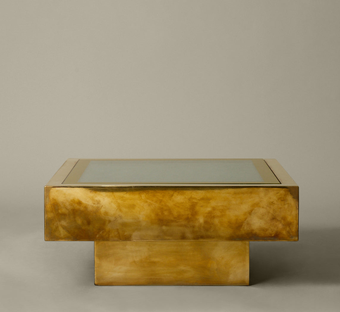 1970S FABULOUS FIBER LIGHT AND BRASS COFFEE TABLE
