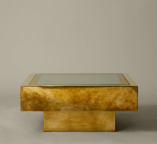 1970S FABULOUS FIBER LIGHT AND BRASS COFFEE TABLE