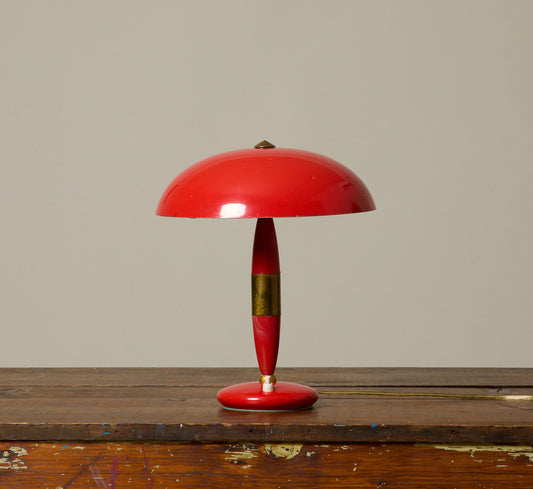 1960S ITALIAN RED ENAMEL MUSHROOM LAMP