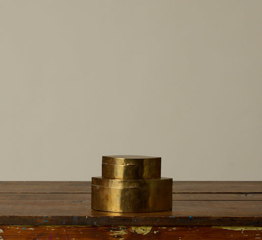PAIR OF MIDCENTURY BRASS NAVETTE SHAPED TRINKET BOXES