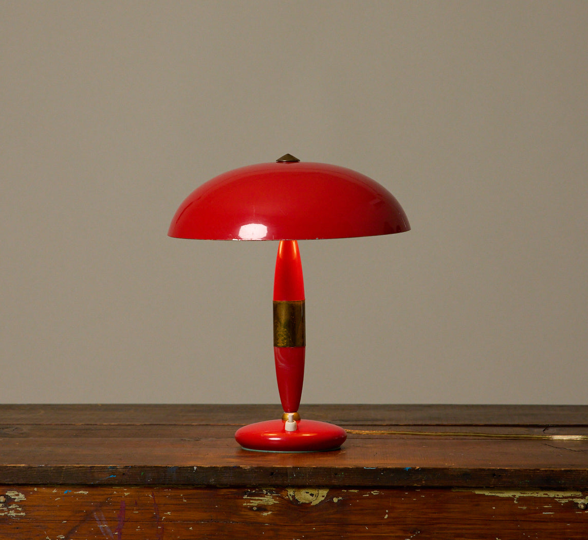 1960S ITALIAN RED ENAMEL MUSHROOM LAMP