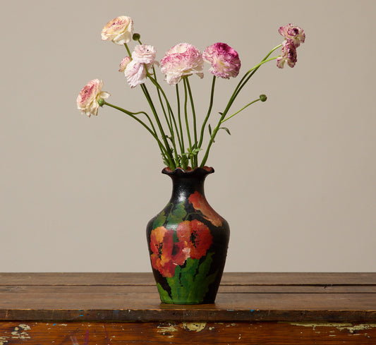 1940S PAINTED EARTHENWARE POPPY VASE