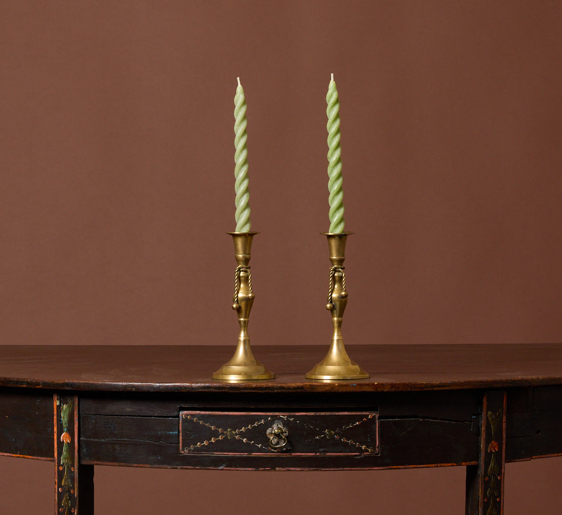 PAIR OF BRASS CANDLESTICK HOLDERS WITH ROPE TASSEL