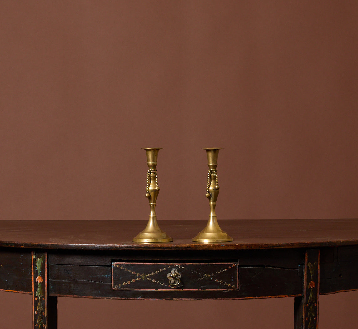 PAIR OF BRASS CANDLESTICK HOLDERS WITH ROPE TASSEL