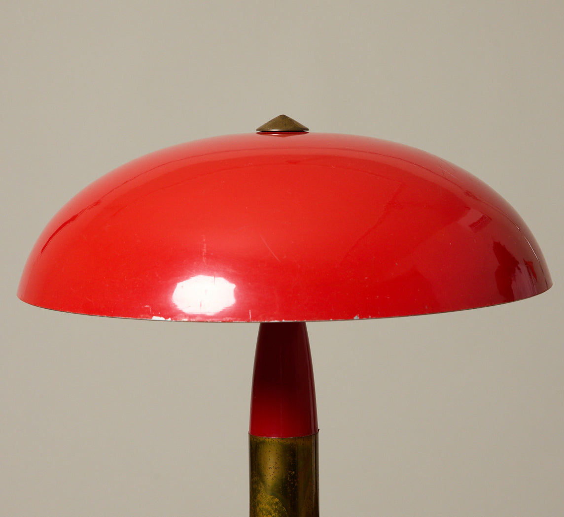 1960S ITALIAN RED ENAMEL MUSHROOM LAMP