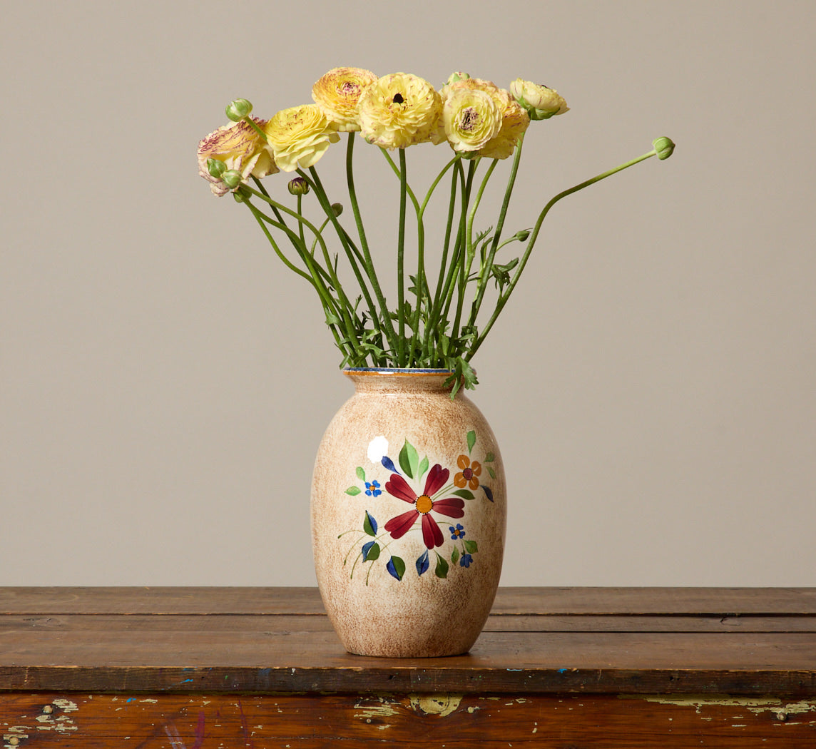 1940S BELGIAN FLORAL EARTHENWARE VASE