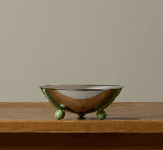 1930S ART DECO ENAMELED BRASS AND CHROME SERVING BOWL