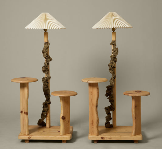 VINTAGE KNOTTY PINE TELEPHONE LAMP WITH PLEATED SHADE