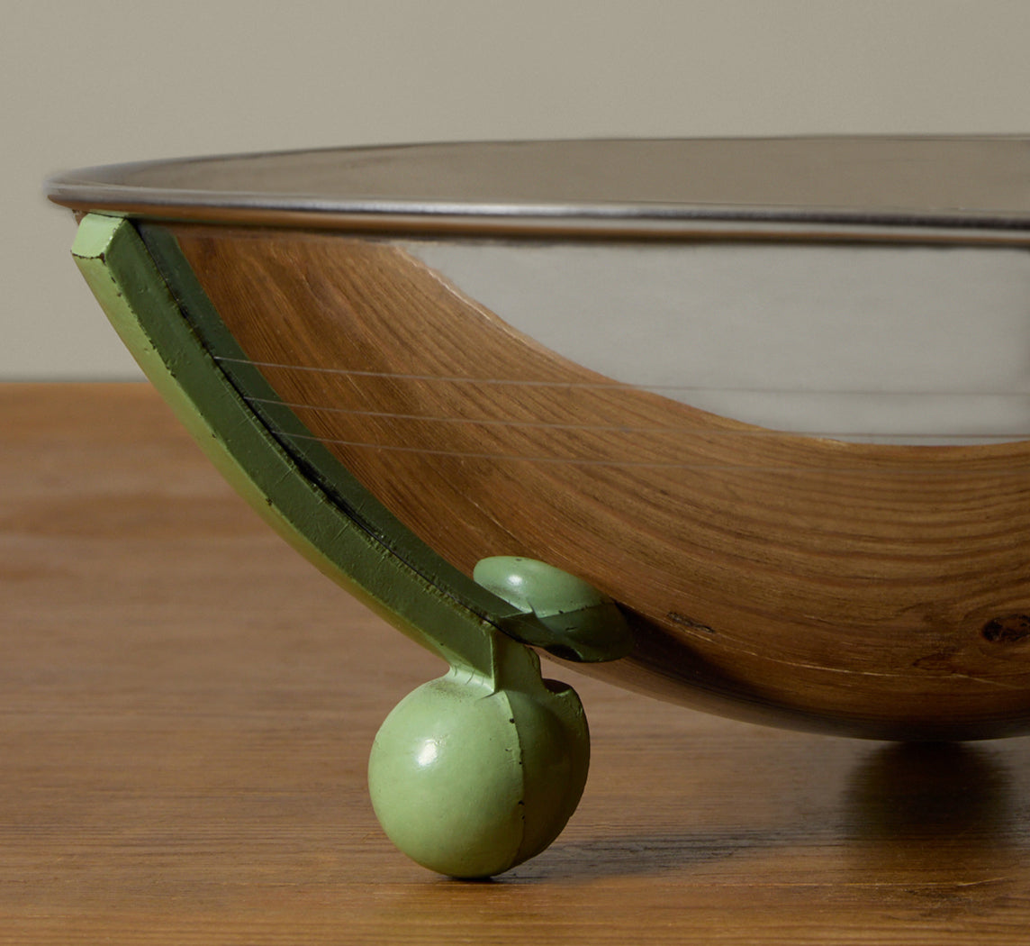 1930S ART DECO ENAMELED BRASS AND CHROME SERVING BOWL