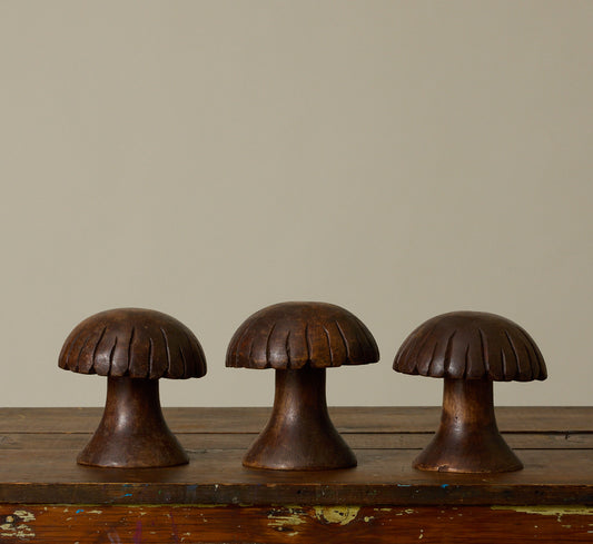 SET OF 3 FOLK ART CARVED MUSHROOMS