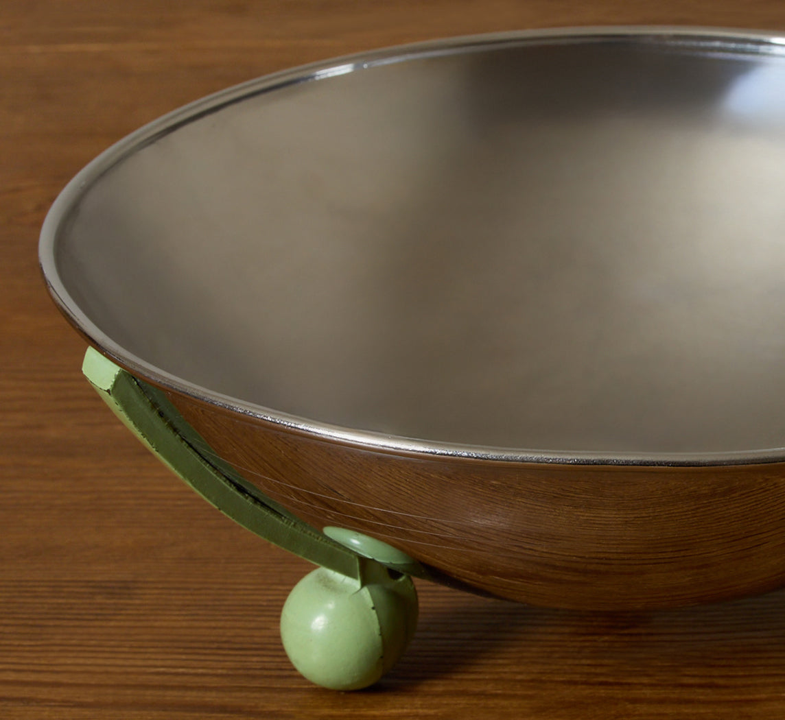 1930S ART DECO ENAMELED BRASS AND CHROME SERVING BOWL