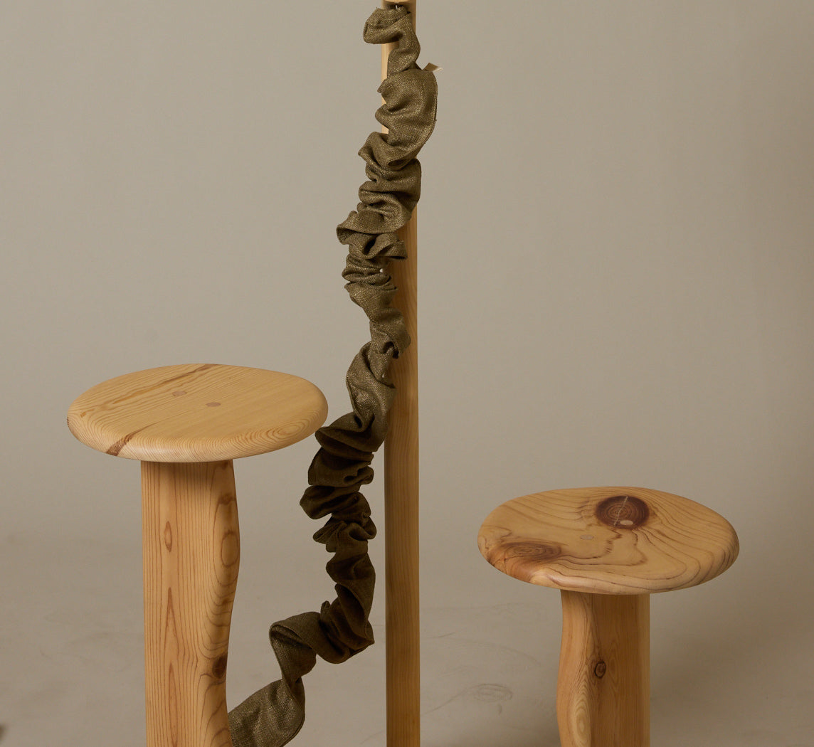 VINTAGE KNOTTY PINE TELEPHONE LAMP WITH PLEATED SHADE