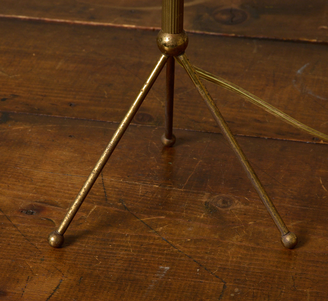 MIDCENTURY ITALIAN YELLOW & BRASS TRIPOD TABLE LAMP